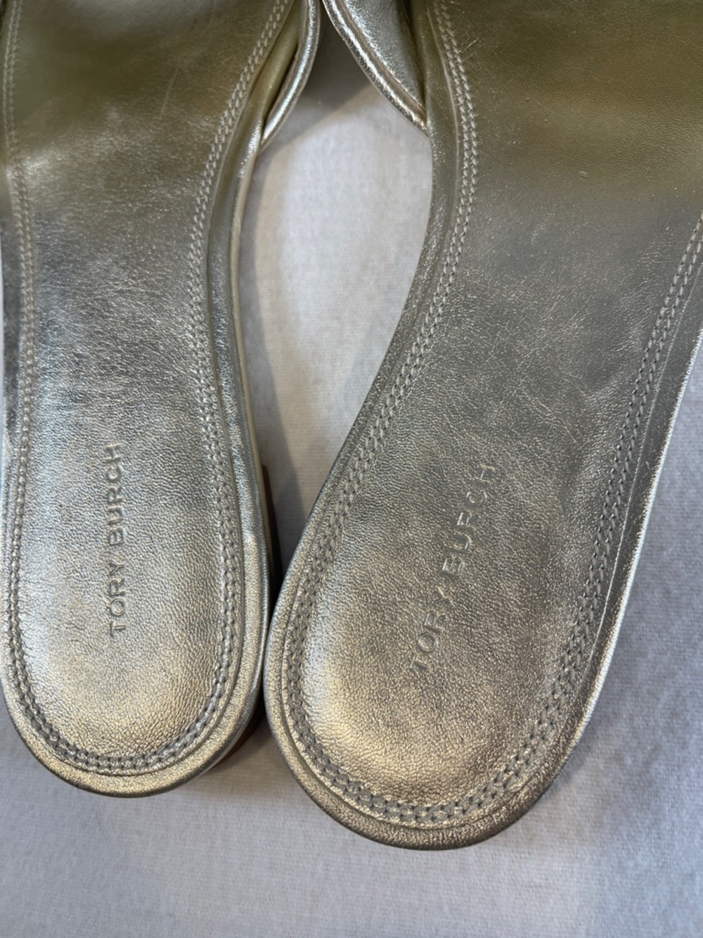 Tory Burch Metallic Gold Logo Slide Sandals - Picture 4 of 6